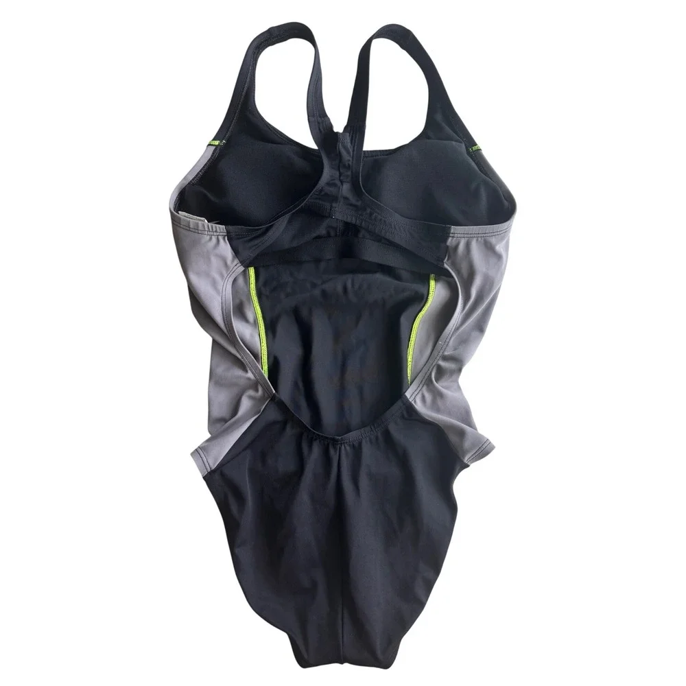 Nike Womens One Piece Swimsuit Black Grey Lime Green Racerback Size Small Swim